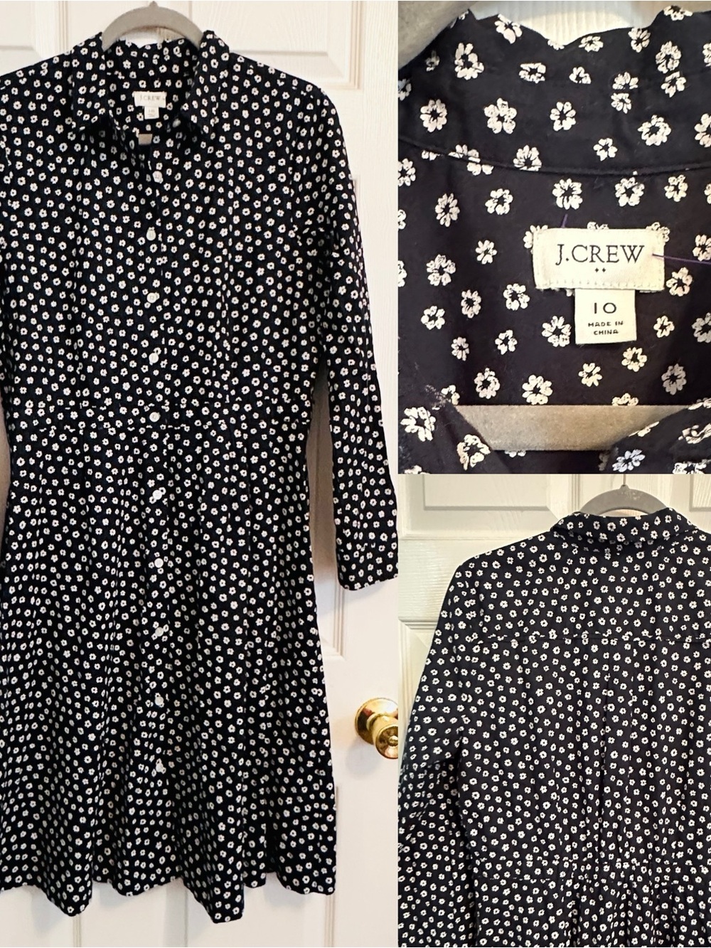 J. Crew shirt-dress in organic cotton Della Ditsy Navy Marine  Size 10 - Picture 2 of 8